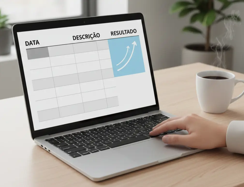 Ecrã de portátil mostrando folha de cálculo organizada para registo de apostas